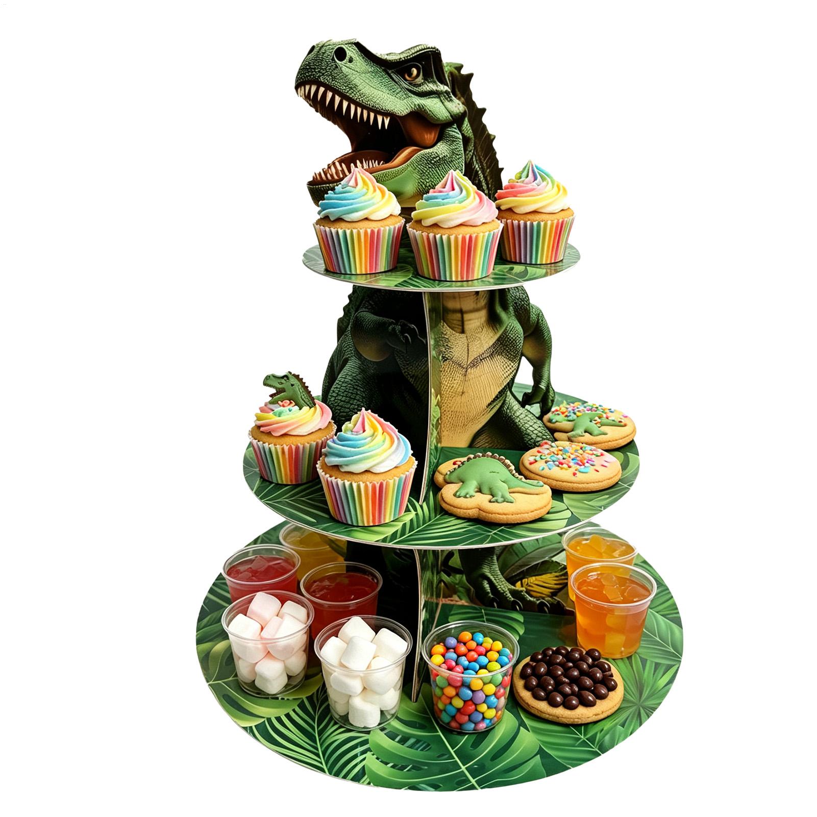 Cupcake Stand Tier - Cupcake-Ständer 3-stufig, Dinosaurier-Form, Präsentationshalter, Ablage, Dessertturm,