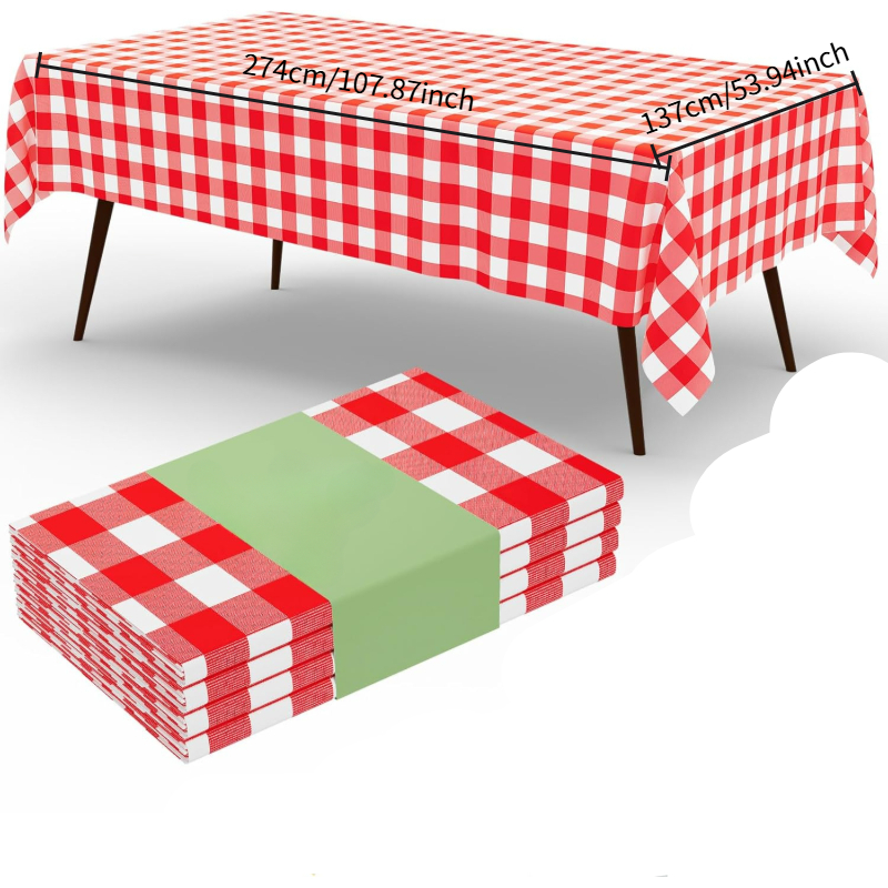 Table Cloth Disposable - Rechteckige rot-weiß karierte Tischdecke, wasserdichte Einweg-/wiederverwendbare