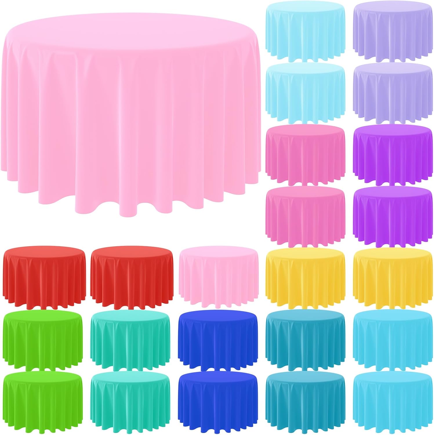 Table Cloth Disposable - Runde einfarbige Einweg-Tischdecke, runde Kunststoff-Tischdecken, bunte