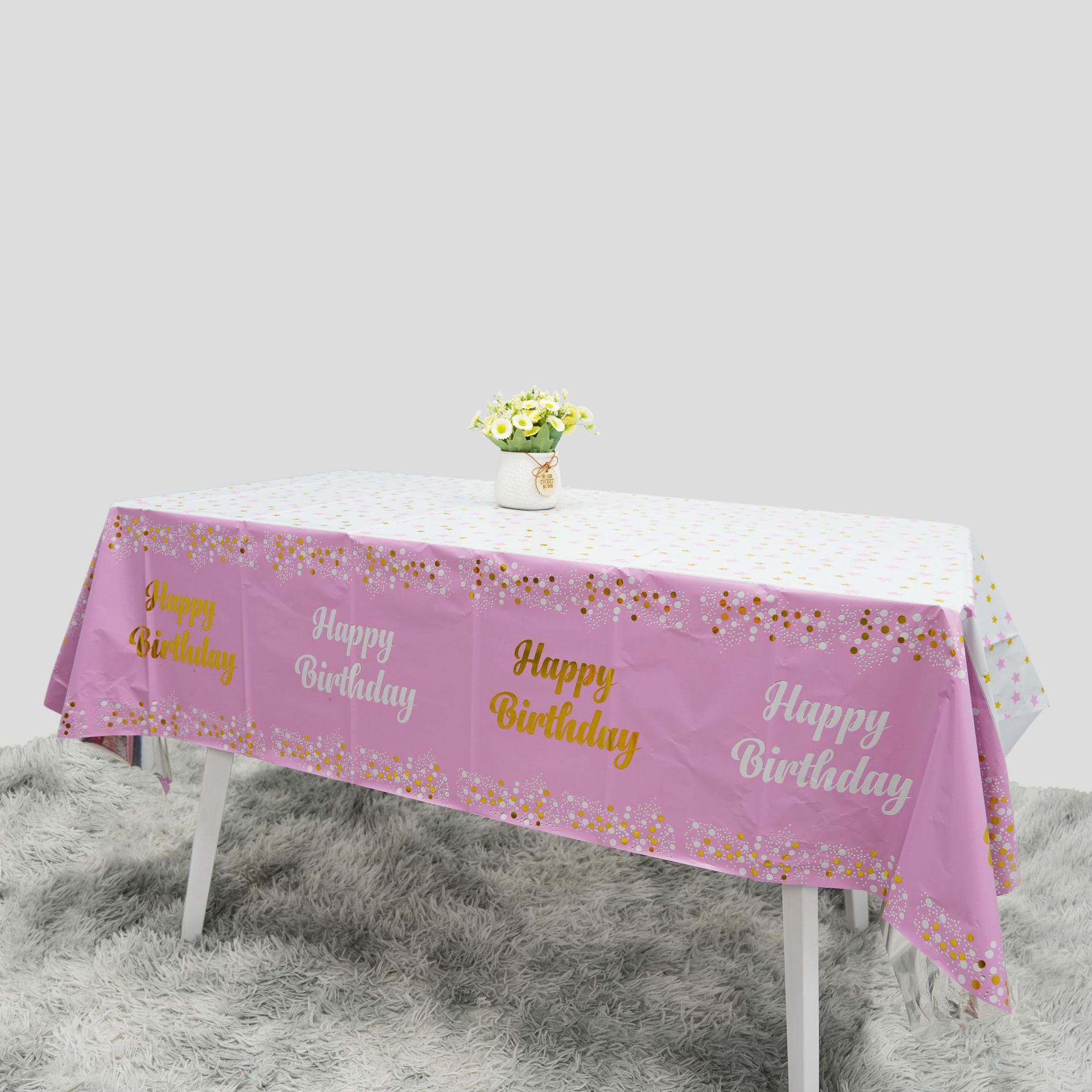 Table Cloth Disposable - Geburtstags-Einweg-Tischdecke mit Punkten und Sternen Bedruckt